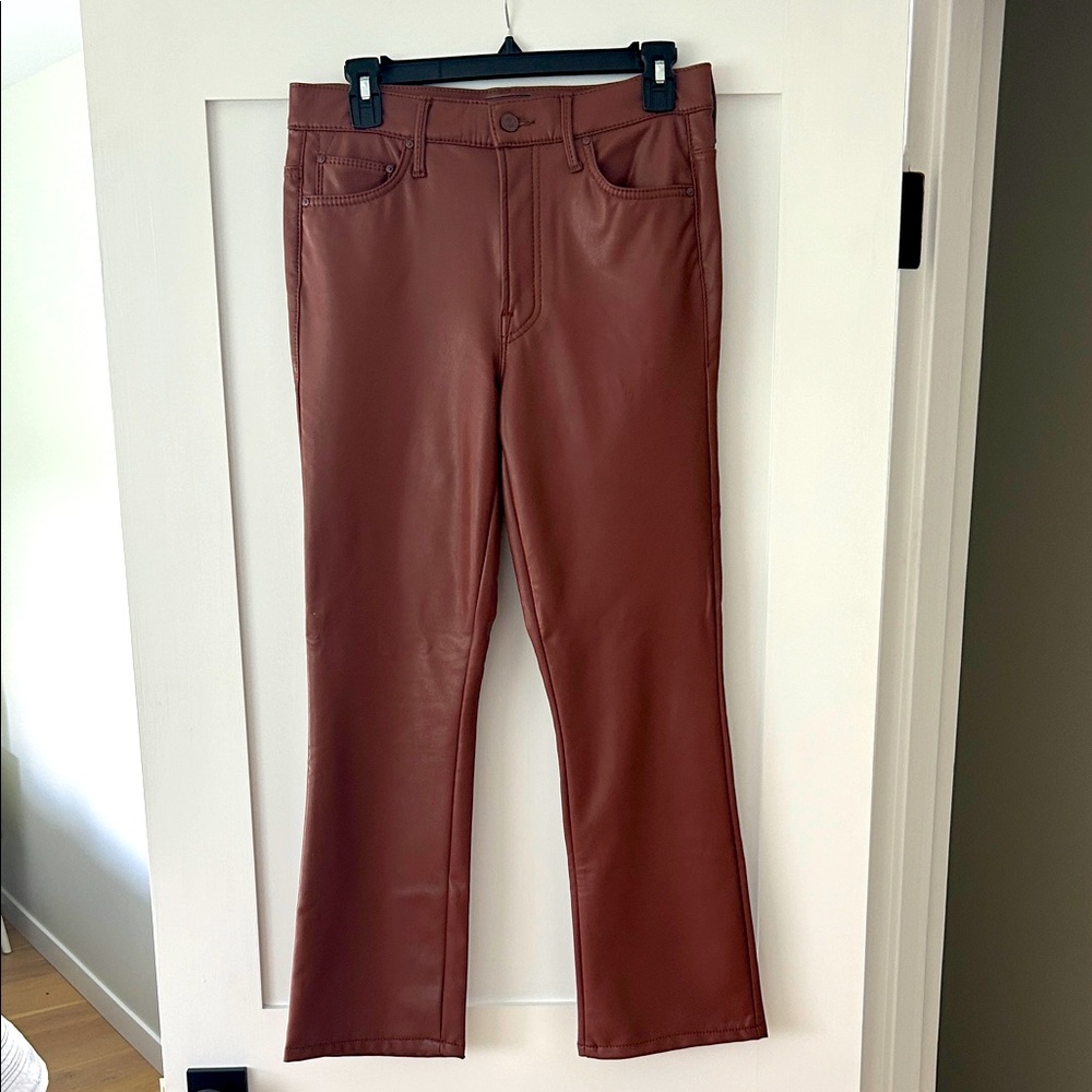 MOTHER Insider Ankle Faux Leather Pants in Brown